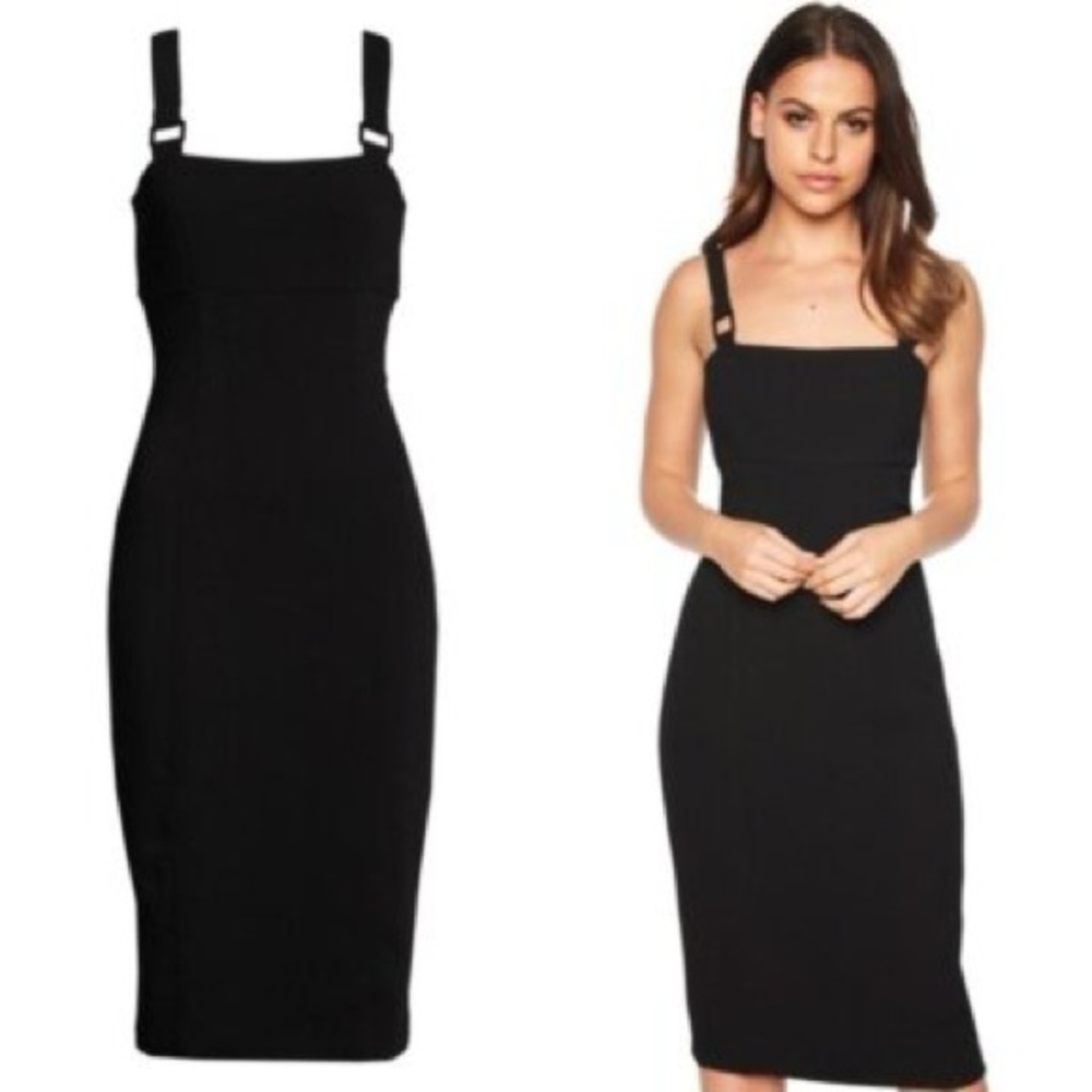 Bardot Buckle Strap Sheath Dress REVOLVE Black Midi Bodycon